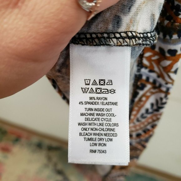 Sigrid Olsen Womens Blue Yellow Paisley Tunic Top Size XL Long Sleeve V Neck - Picture 5 of 8